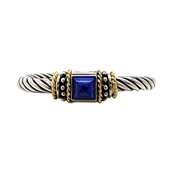 Flli Menegatti Silver Yellow Gold Plated Accent Lapis Lazuli Hinged Bracelet - Picture 1 of 11